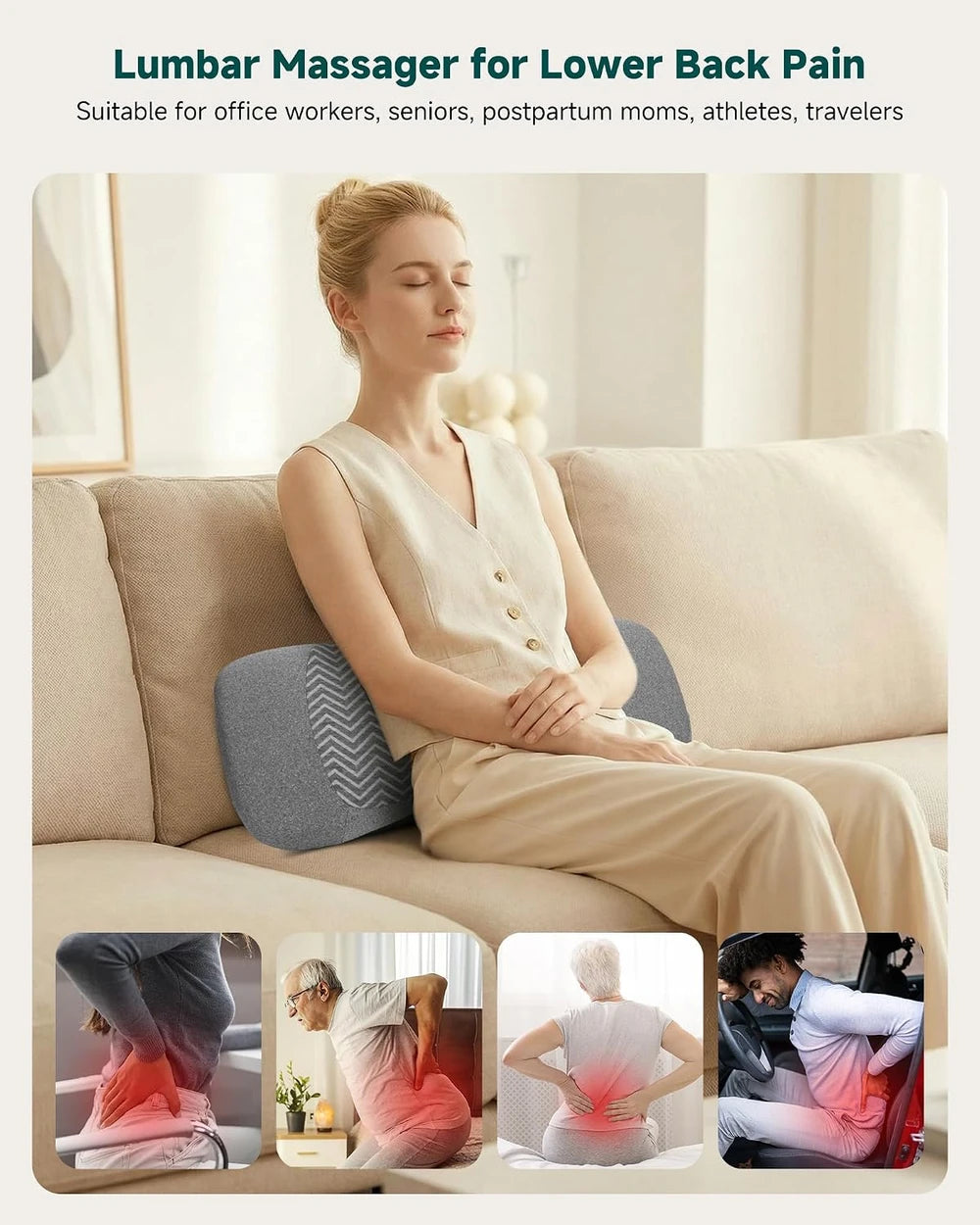 LumboFlex Cordless Lumbar Support Massage Pillow